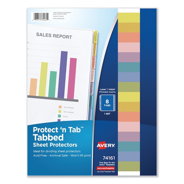 AVERY Sheet Protector,Tabs,Clear,PK8 (74161) Zoro